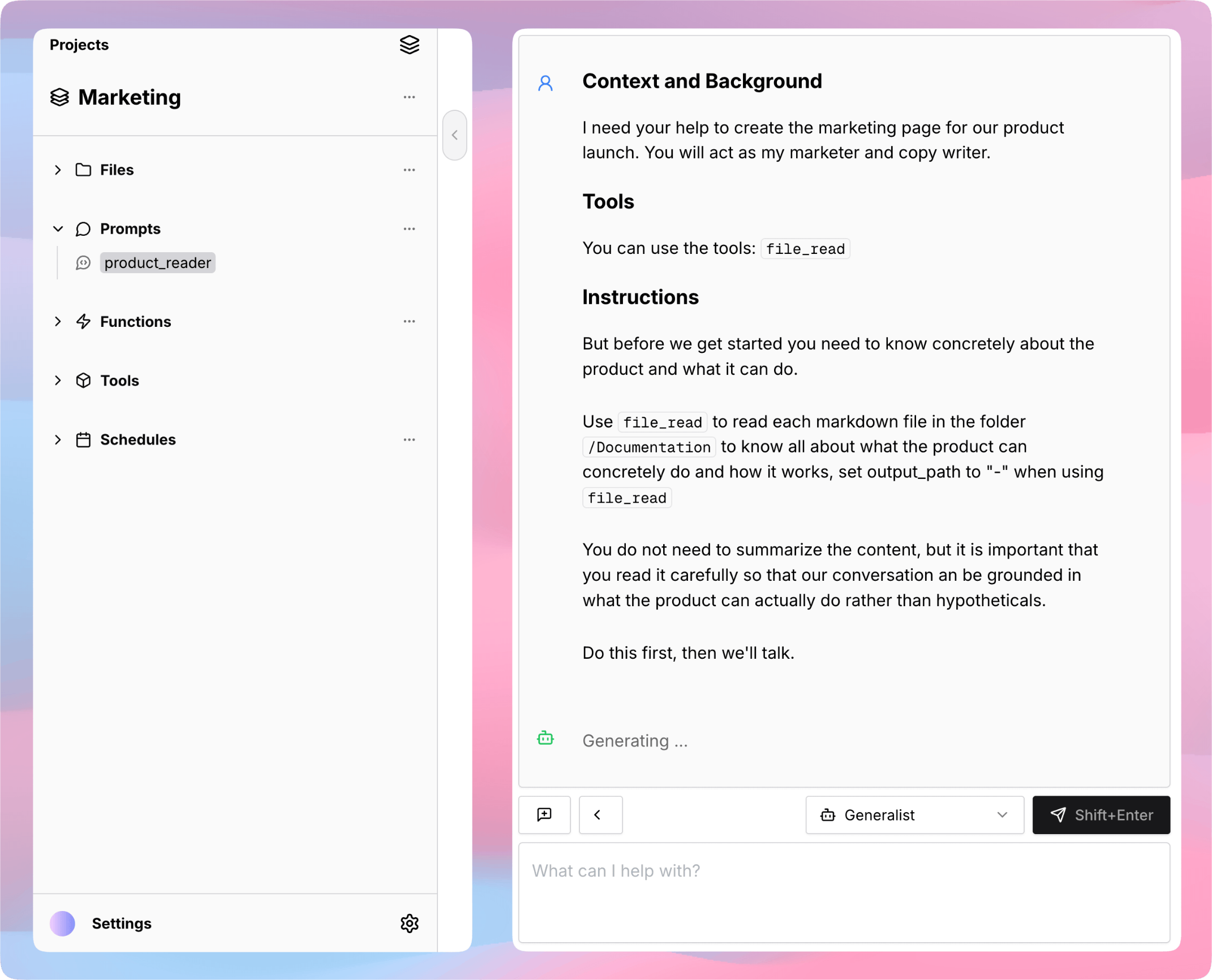 Turingpaper Marketing Project with Chat Open for Exploration